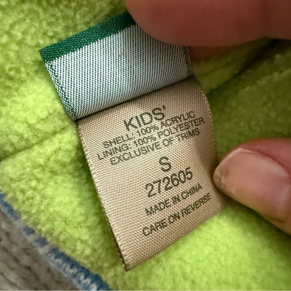 L.L. Bean Kids Plaid Fleece Lined Beanie Hat Blue Green Tassel‎ Small